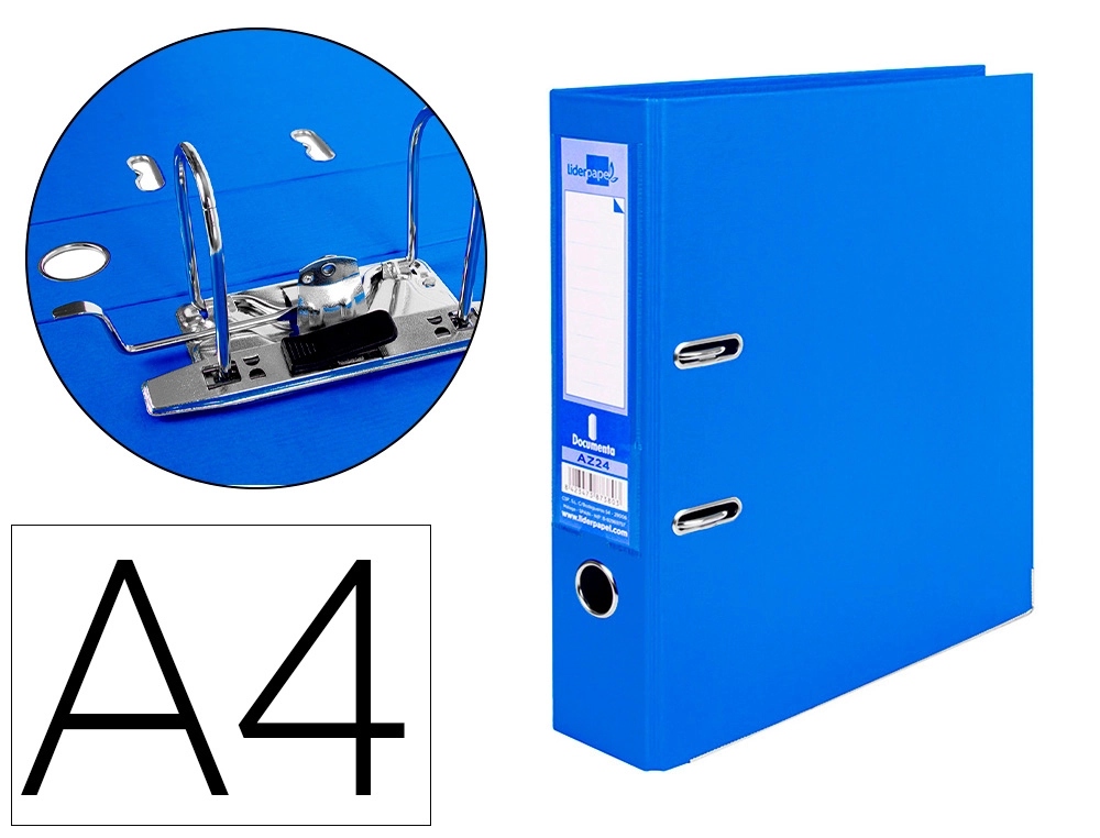 Archivador de Palanca Liderpapel A4 Documenta Forrado PVC con Rado Lomo 75mm Azul Compresor Metalico