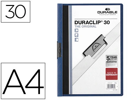 Carpeta Duraclip Dossier Pinza Lateral Azul Oscuro Capacidad 30 Hojas