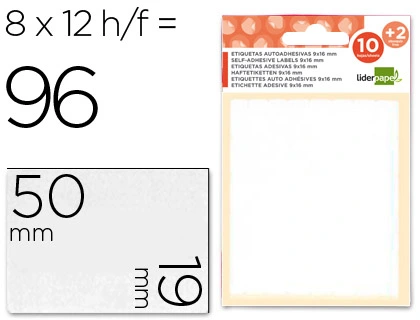 Etiquetas Liderpapel Sobre de 10 H. + 2 H. Obsequio 19x50 mm -8 Unidades por Hoja