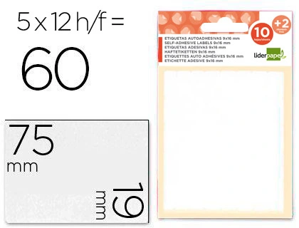Etiquetas Liderpapel Sobre de 10 H. + 2 H. Obsequio 19x75 mm -5 Unidades por Hoja
