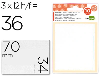 Etiquetas Liderpapel Sobre de 10 H. + 2 H. Obsequio 34x70 mm -3 Unidades por Hoja