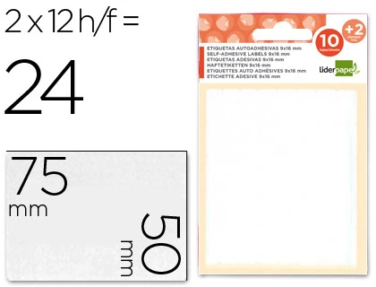Etiquetas Liderpapel Sobre de 10 H. + 2 H. Obsequio 50x75 mm -2 Unidades por Hoja