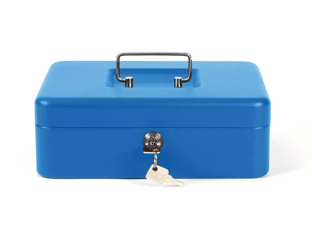 Caja Caudales Q-Connect 10\" 250x180x90 mm Azul con Portamonedas