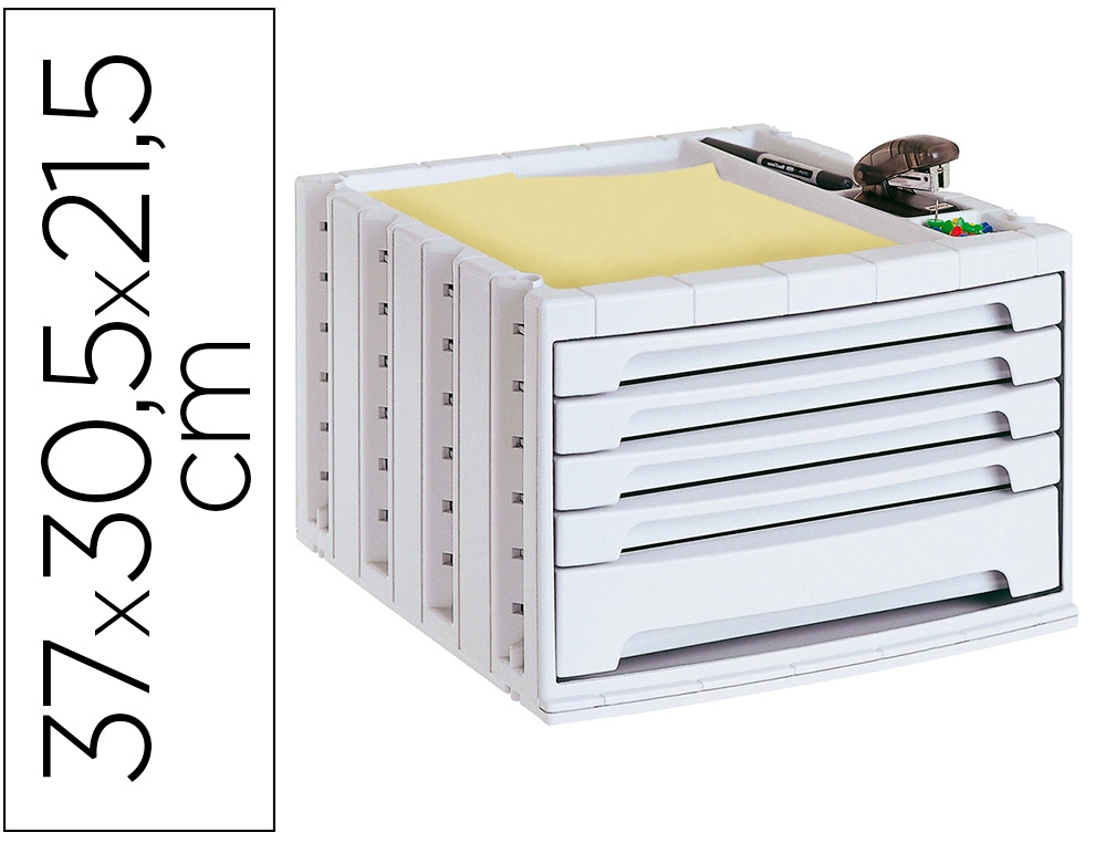Fichero Cajones de Sobremesa Archivo 2000 305x370x215 mm Bandeja Organizadora Superior 5 Cajones Gris Opaco