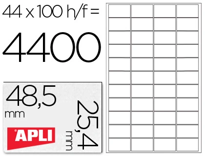 Etiqueta Adhesiva Apli 1285 Tamaño 48,5x25,4 mm para Fotocopiadora Laser Ink-Jet Caja con 100 Hojas DIN A4
