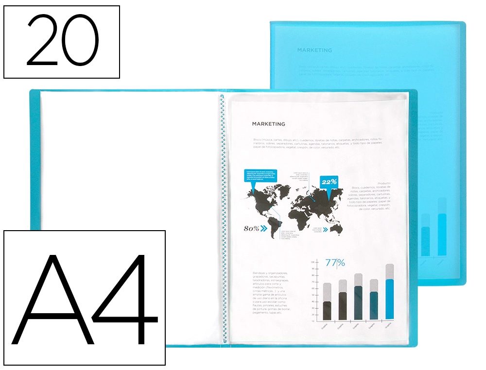 Carpeta Liderpapel Escaparate 47042 20 Fundas Polipropileno DIN A4 Azul Translucido