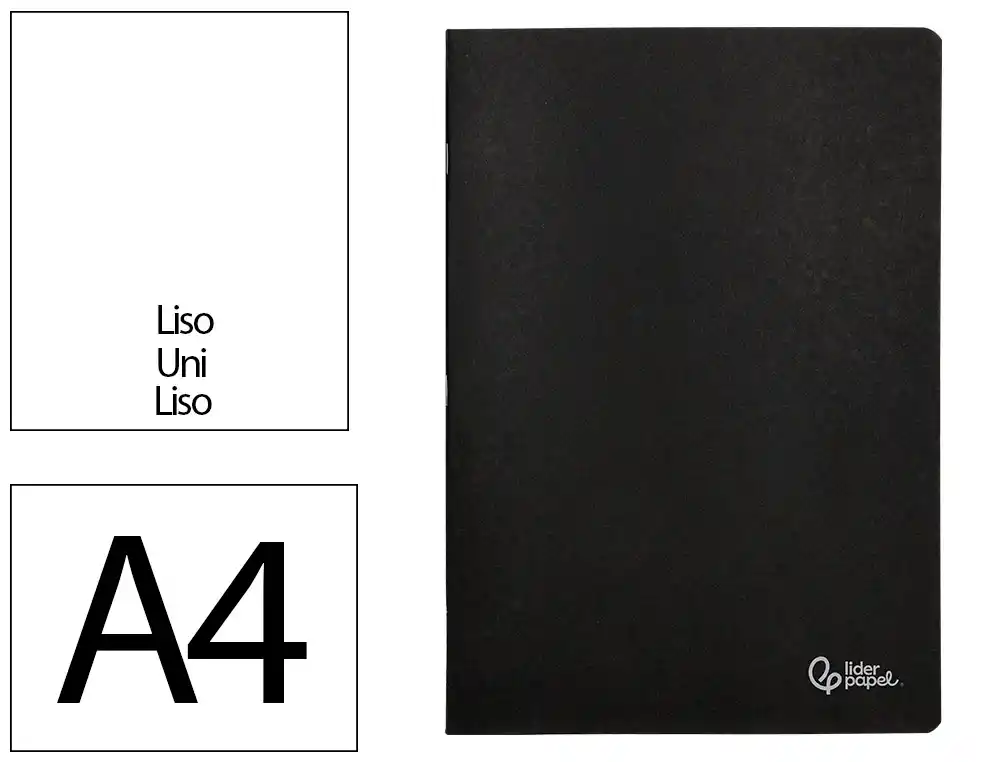 Libreta Liderpapel Tapa Negra A4 80 Hojas 60gr Liso con Doble Margen