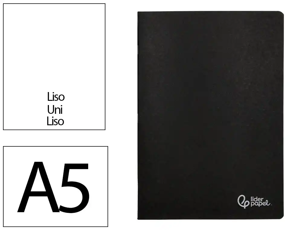 Libreta Liderpapel Tapa Negra A5 80 Hojas 60gr Liso con Doble Margen