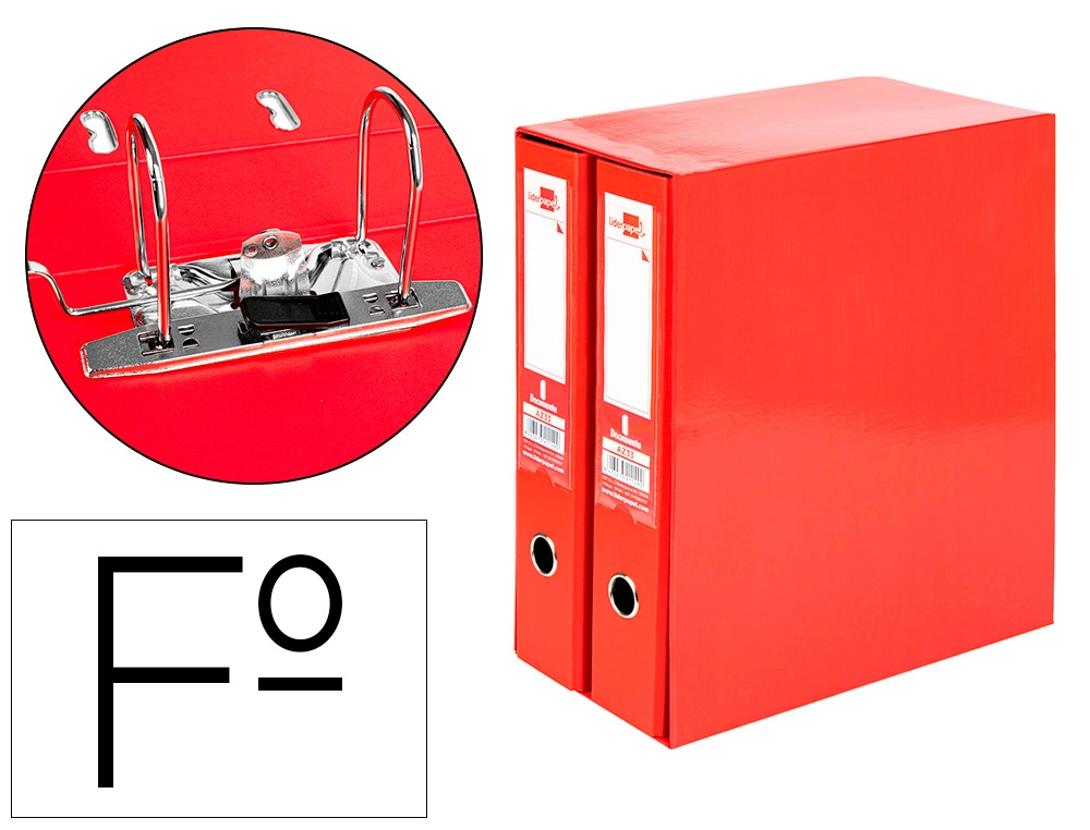 Modulo Liderpapel 2 Archivadores Folio 2 Anillas Mecanismo de Palanca 75mm Rojo