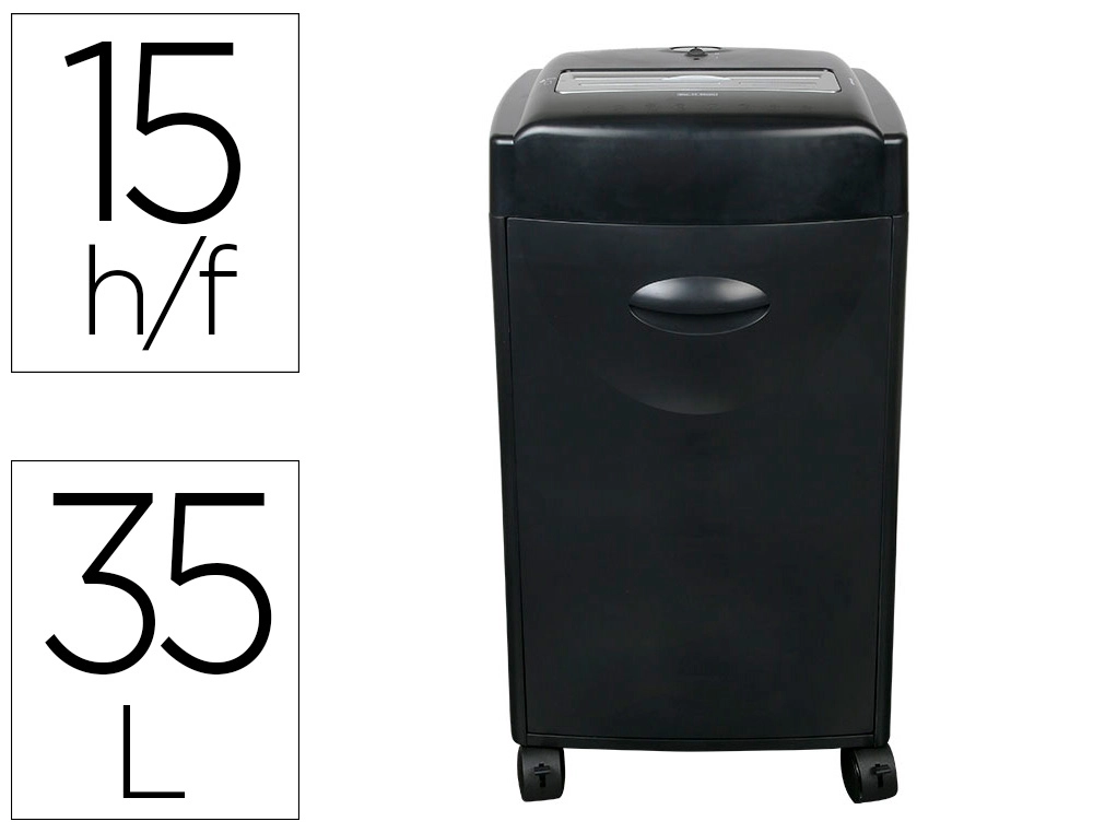 Destructora de Documentos Q-Connect kf15553 Capacidad de Corte 15 h Destruye Grapas Clips CD y Tarjetas 35 Litros