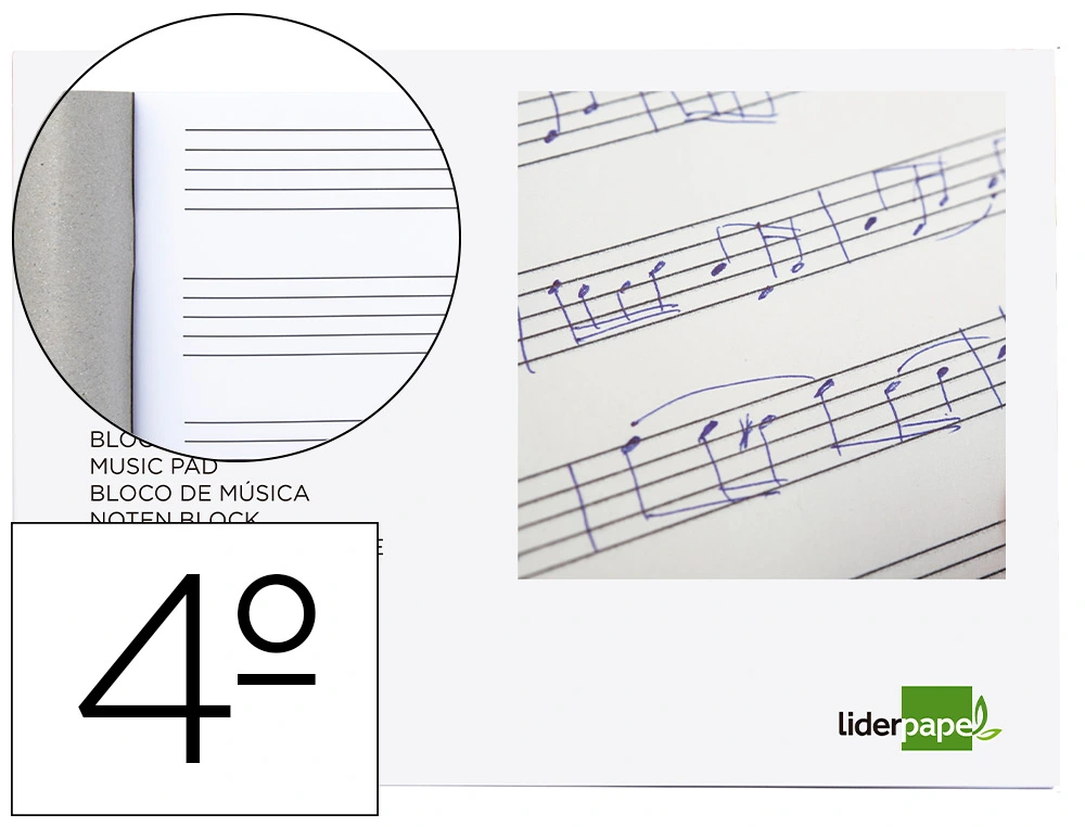Bloc Musica Liderpapel Pentagrama 5mm Cuarto 20 Hojas 100g/m2 Grapado