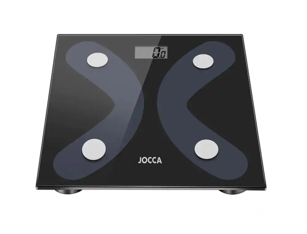 Bascula Inteligente Jocca de Vidrio Templado con Bluetooth Mide Peso Grasa Agua Hasta 8 Usuarios Capacidad Hasta 180 kg