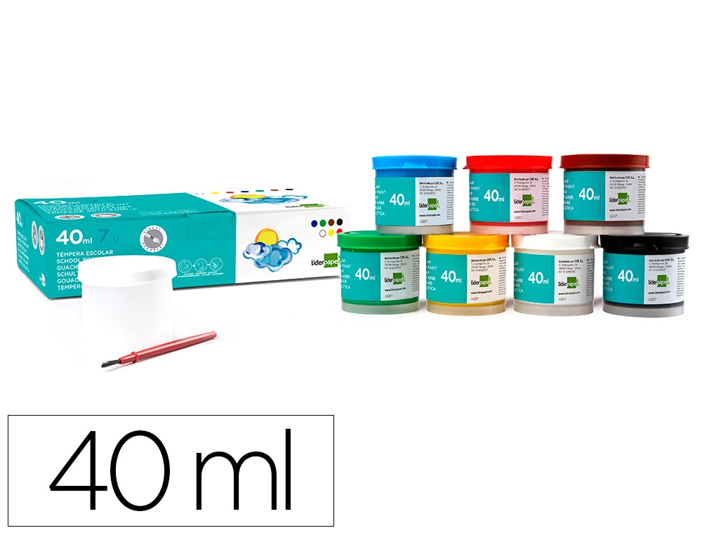 Tempera Liderpapel Escolar 40 ml Caja 7 Colores Surtidos + Pincel