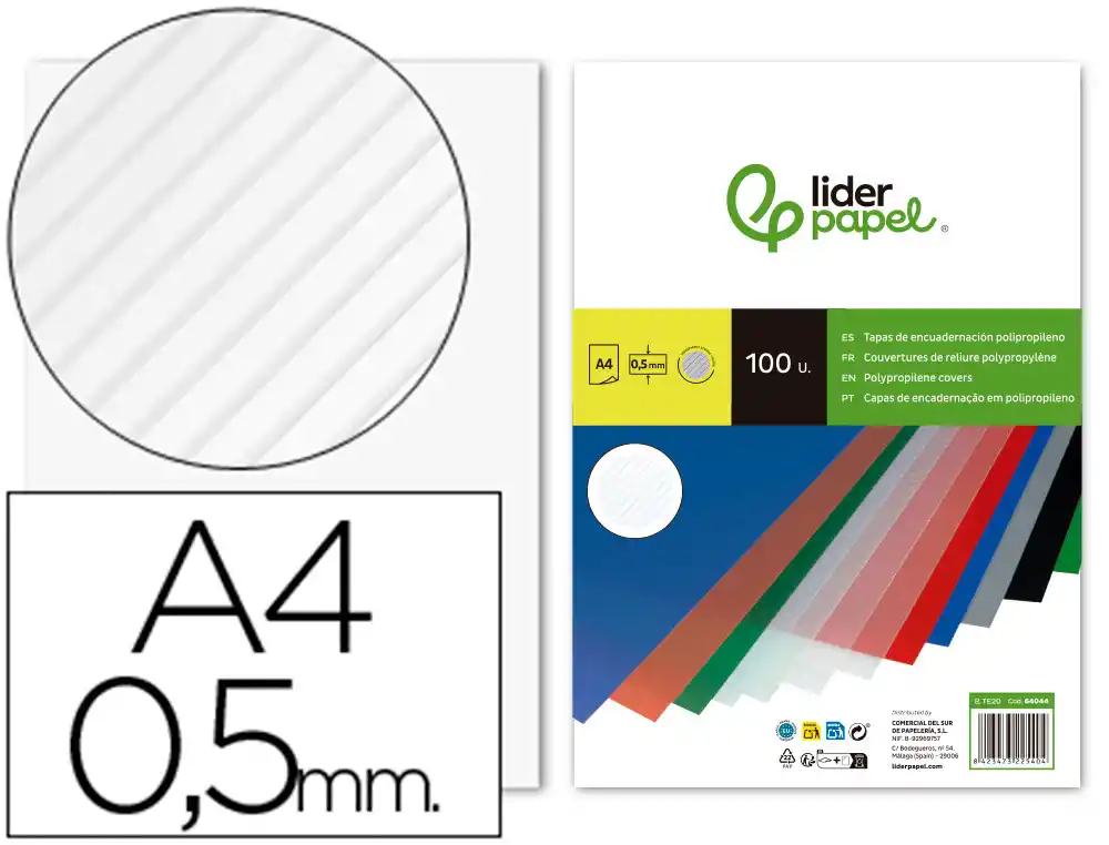 Tapa Encuadernacion Liderpapel Polipropileno Rayado A4 0.5mm Transparente Paquete de 100 Unidades