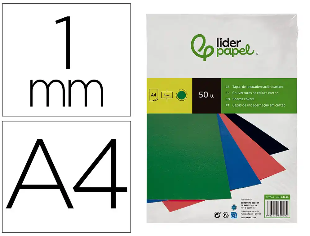Tapa Encuadernacion Liderpapel Carton A4 1mm Verde Paquete de 50 Unidades
