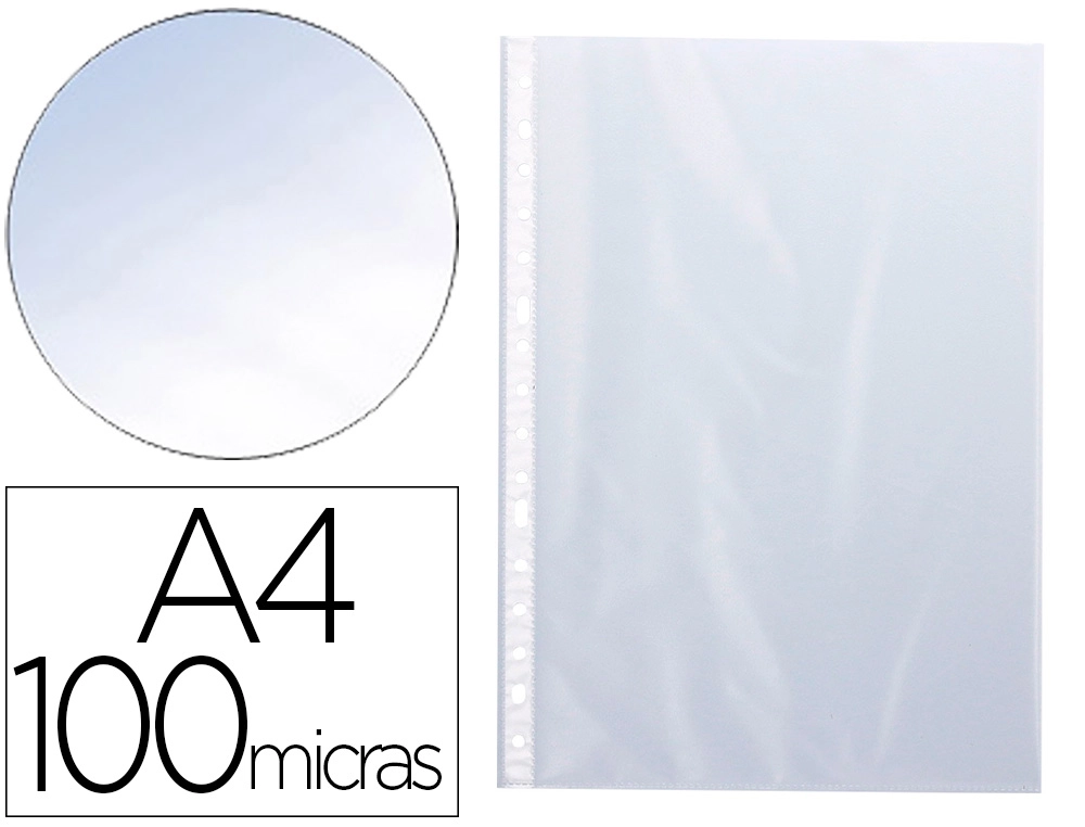 Funda Multitaladro Q-Connect DIN A4 100 Mc Cristal Bolsa de 10 Unidades