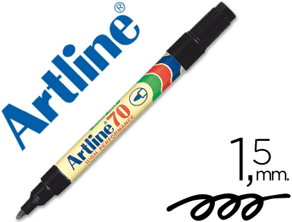 Rotulador Artline Marcador Permanente Ek-70 Negro Punta Redonda 1.5 mm Papel Metal y Cristal