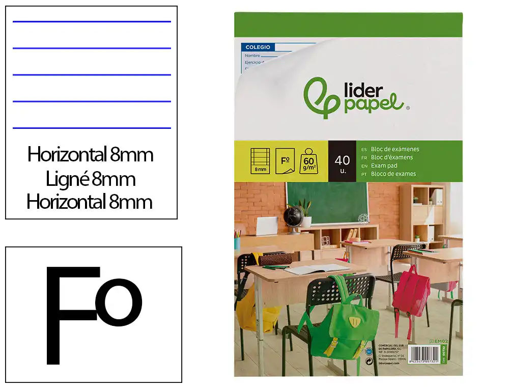 Bloc Examenes Liderpapel Horizontal Folio 40 Hojas 60g/m2