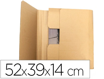 Caja para Embalar Libros Q-Connect Carton Reciclado Canal Simple 3 mm Color Kraft 520x390x140 mm