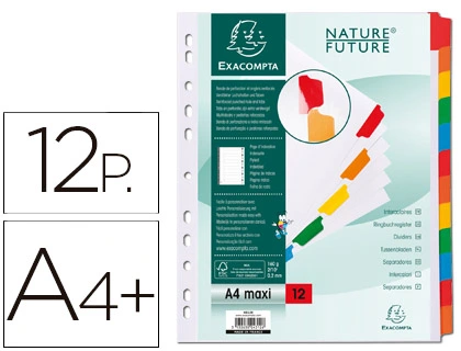 Separador Exacompta Cartulina Juego de 12 Separadores DIN a4+ Multitaladro Color Blanco