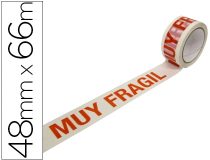 Cinta Adhesiva Polipropileno Blanca Impresion Muy Fragil para Embalaje 66 mt x 48 mm