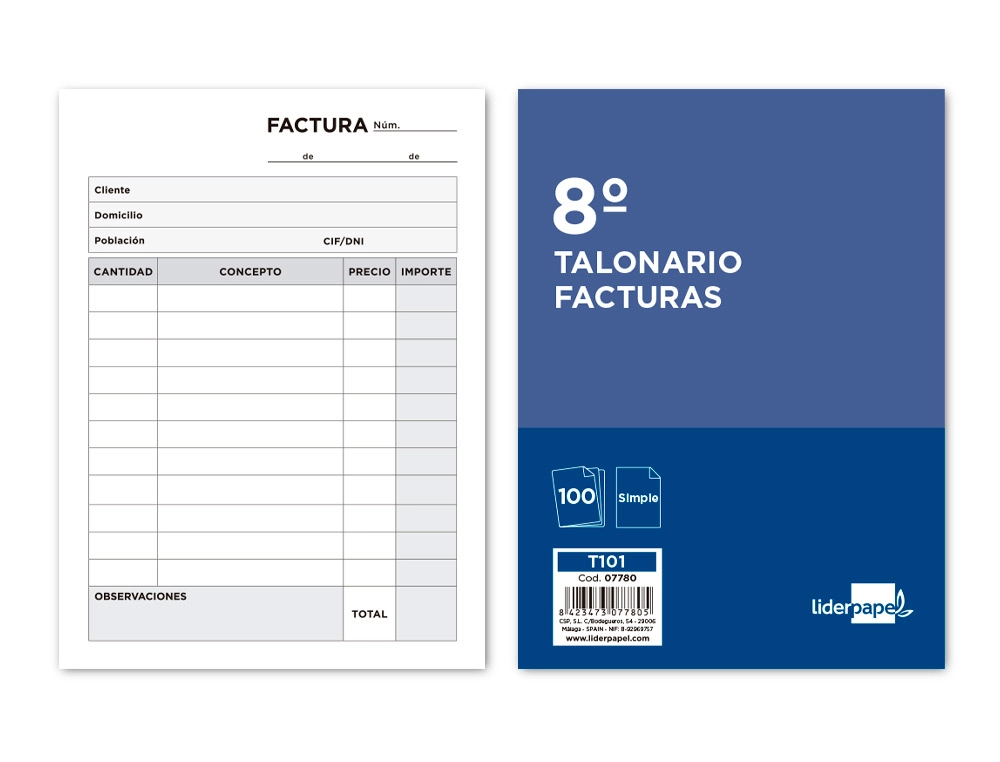 Talonario Liderpapel Facturas Octavo -sin IVA- 101