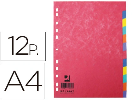 Separador Q-Connect Cartulina Brillo Juego de 12 Separadores DIN A4 Multitaladro