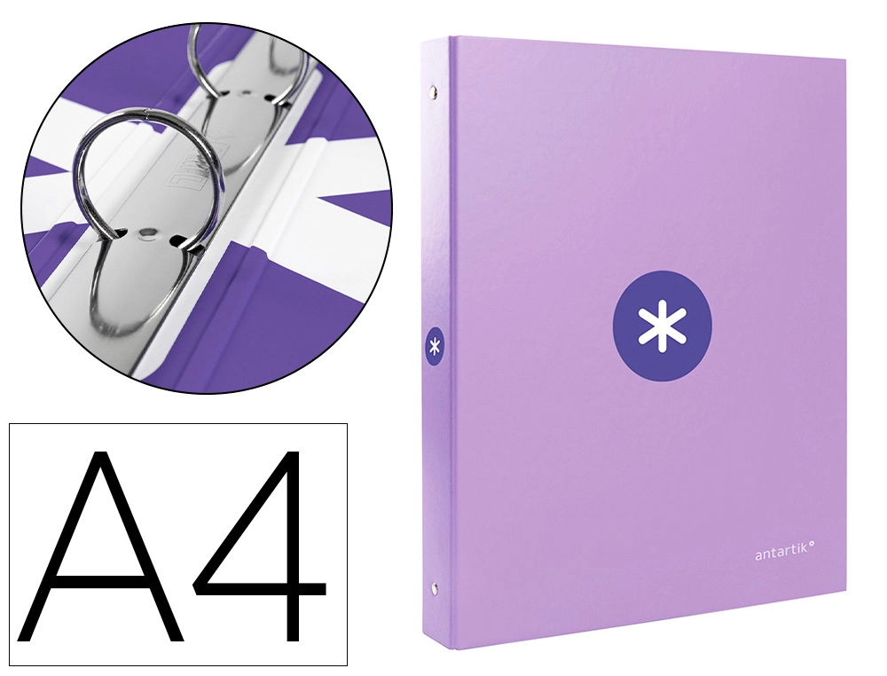 Carpeta Antartik A4 Forrada 4 Anillas 25 mm Redondas Color Lavanda