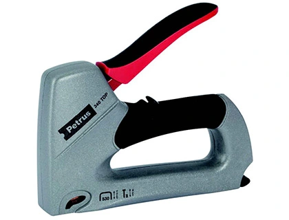 Grapadora Petrus Clavadora 340 Top Bricolaje Cuerpo de Aluminio Ajuste de Potencia Utiliza Grapas Nº530 y Clavos Nº8