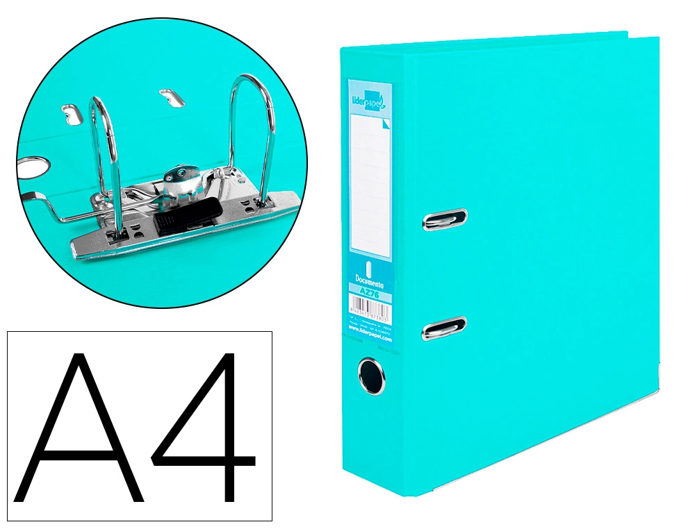 Archivador de Palanca Liderpapel A4 Documenta Forrado PVC con Rado Lomo 75 mm Verde Claro Compresor