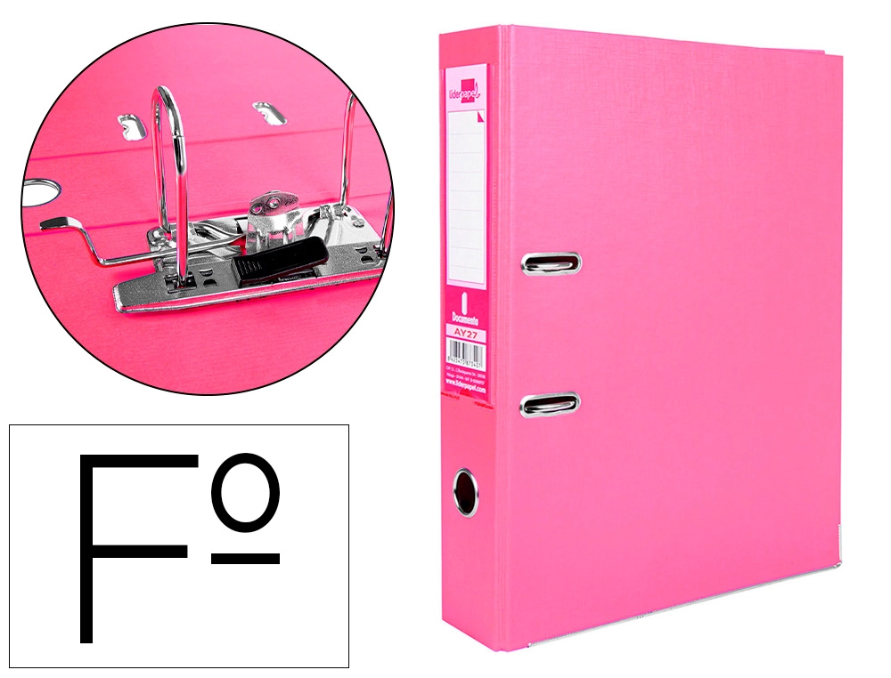 Archivador de Palanca Liderpapel Folio Documenta Forrado PVC con Rado Lomo 75 mm Rosa Compresor Metalico