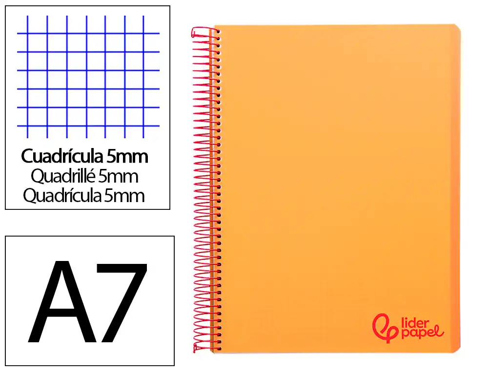 Cuaderno Espiral Liderpapel A7 Micro Wonder Tapa Plastico 100h 90gr Cuadro 5mm 4 Bandas Color Naranja