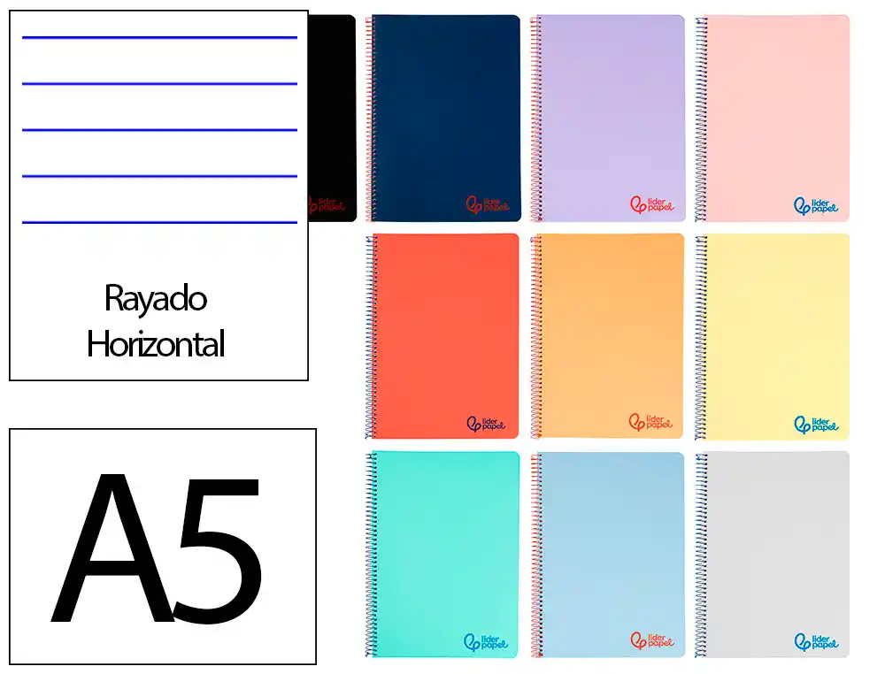 Cuaderno Espiral Liderpapel A5 Wonder Tapa Plastico 80h 90gr Rayado Horizontal con Margen Colores Surtidos