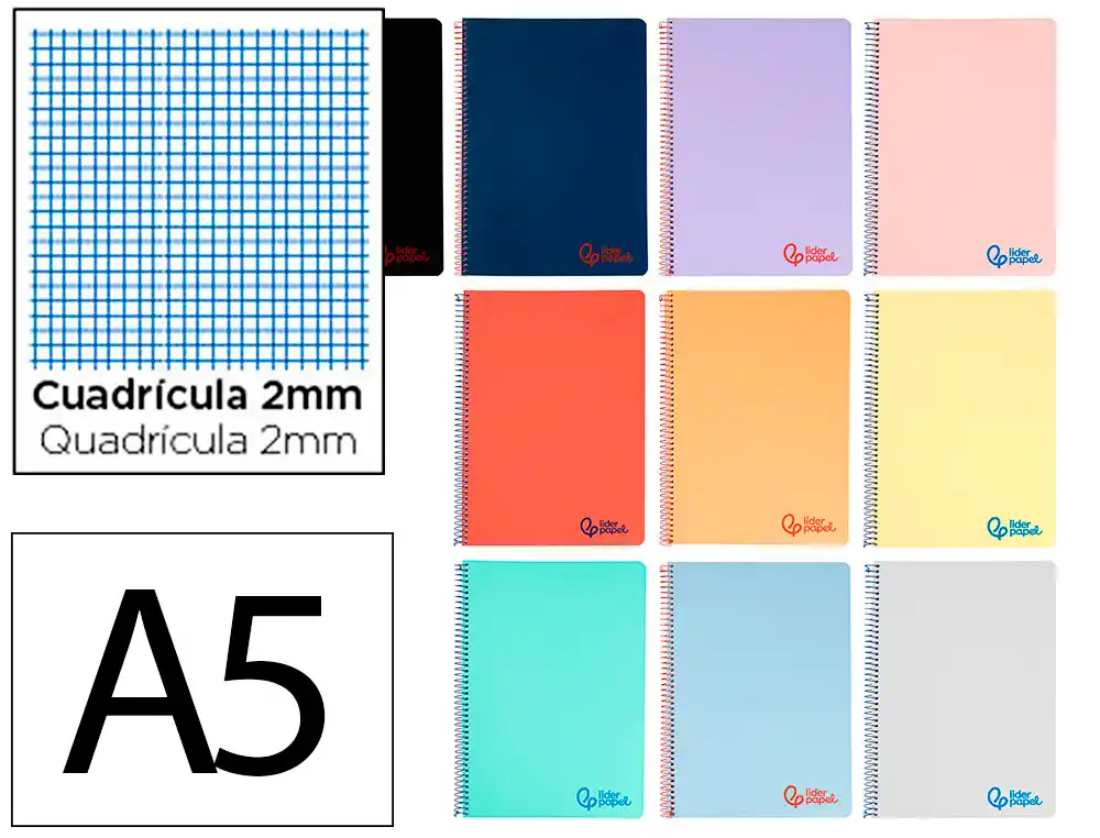 Cuaderno Espiral Liderpapel A5 Wonder Tapa Plastico 80h 90g Milimetrado 2mm Colores Surtidos
