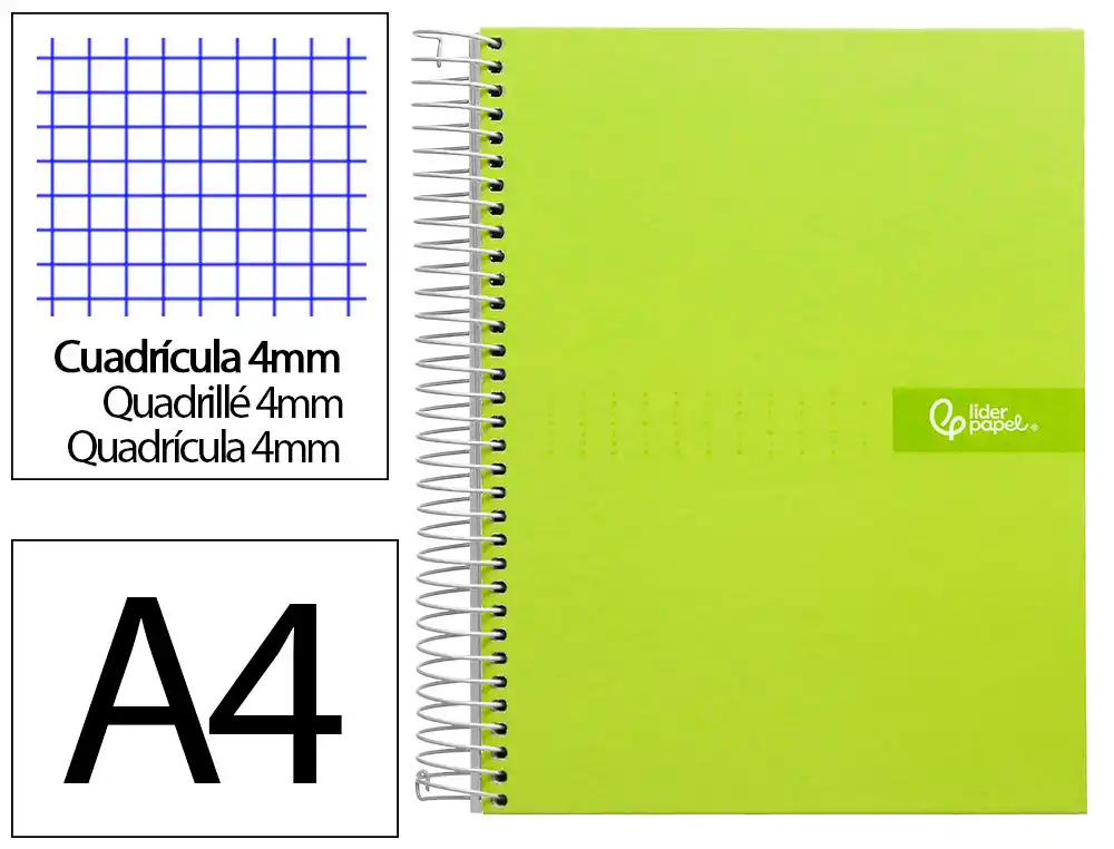 Cuaderno Espiral Liderpapel A4 Crafty Tapa Forrada 80h 90gr Cuadro 4mm con Margen Color Verde